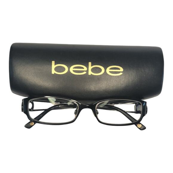 Bebe Brighten Black Heart Rhinestone Metal Reading Eyeglass Frames & Bebe Case - Picture 2 of 7